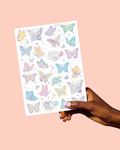 xo, Fetti Pastel Butterfly Temporary Tattoos - 70 Foil Styles | Rainbow Fairy Birthday Party Decorations, Monarchs, Heart Favors, Flowers, Garden Arts and Crafts, Baby Shower Decor