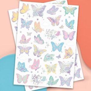 xo, Fetti Pastel Butterfly Temporary Tattoos - 70 Foil Styles | Rainbow Fairy Birthday Party Decorations, Monarchs, Heart Favors, Flowers, Garden Arts and Crafts, Baby Shower Decor