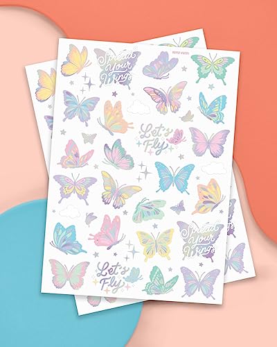 xo, Fetti Pastel Butterfly Temporary Tattoos - 70 Foil Styles | Rainbow Fairy Birthday Party Decorations, Monarchs, Heart Favors, Flowers, Garden Arts and Crafts, Baby Shower Decor