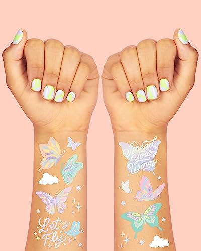 xo, Fetti Pastel Butterfly Temporary Tattoos - 70 Foil Styles | Rainbow Fairy Birthday Party Decorations, Monarchs, Heart Favors, Flowers, Garden Arts and Crafts, Baby Shower Decor