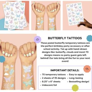 xo, Fetti Pastel Butterfly Temporary Tattoos - 70 Foil Styles | Rainbow Fairy Birthday Party Decorations, Monarchs, Heart Favors, Flowers, Garden Arts and Crafts, Baby Shower Decor