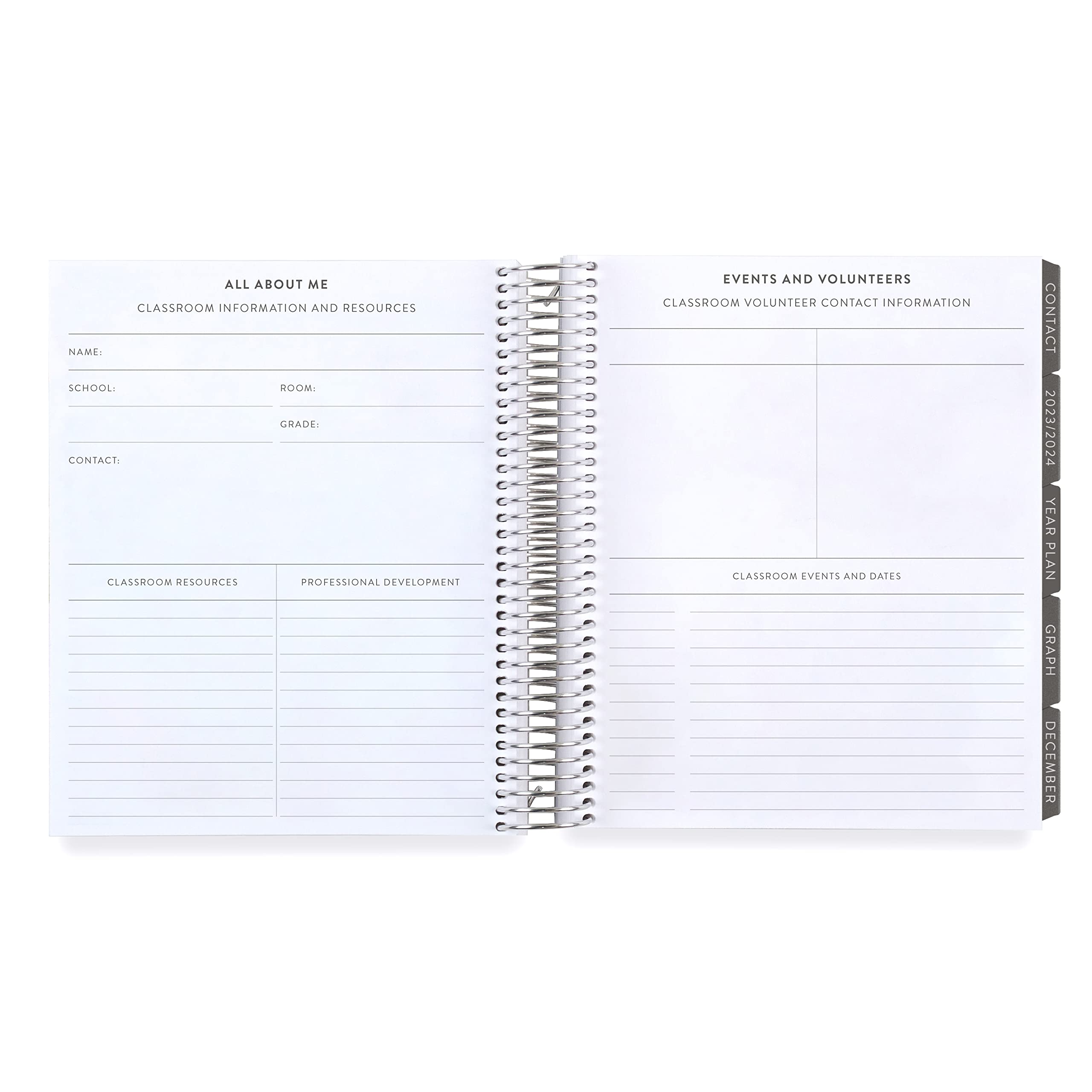 Erin Condren 7" x 9" Platinum Coiled Focused Teacher Lesson Planner (August 2023 - July 2024) - Blue Stripe Vegan Leather Cover - 80 Lb. Thick Mohawk Paper, 12 Month Calendar