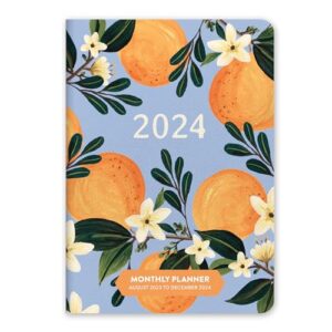 orange circle studio planner 2024, weekly & monthly calendar, to do list notepad, appointment book, budget & goal tracker, small pocket 17-month agenda for school/work, fruit & flora