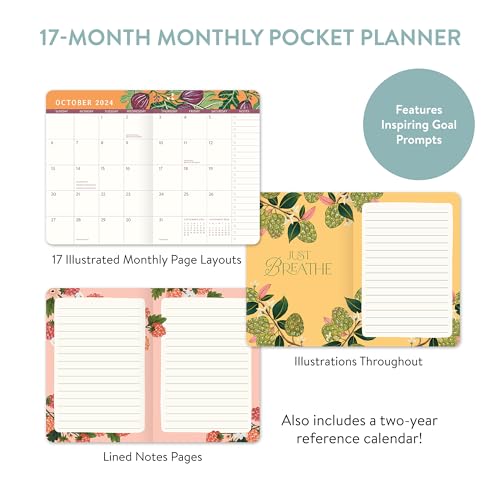 Orange Circle Studio Planner 2024, Weekly & Monthly Calendar, To Do List Notepad, Appointment Book, Budget & Goal Tracker, Small Pocket 17-Month Agenda for School/Work, Fruit & Flora