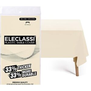 eleclassi ivory 12 pack premium disposable plastic tablecloth 54 x 108 in - plastic table cloths for parties disposable tablecloth for rectangle tables up to 8 ft - rectangle tablecloth