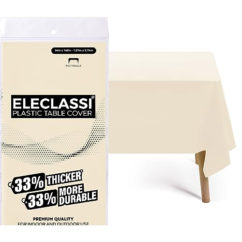 Eleclassi Ivory 12 Pack Premium Disposable Plastic Tablecloth 54 x 108 in - Plastic Table Cloths for Parties Disposable Tablecloth for Rectangle Tables Up to 8 Ft - Rectangle Tablecloth