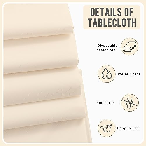 Eleclassi Ivory 12 Pack Premium Disposable Plastic Tablecloth 54 x 108 in - Plastic Table Cloths for Parties Disposable Tablecloth for Rectangle Tables Up to 8 Ft - Rectangle Tablecloth