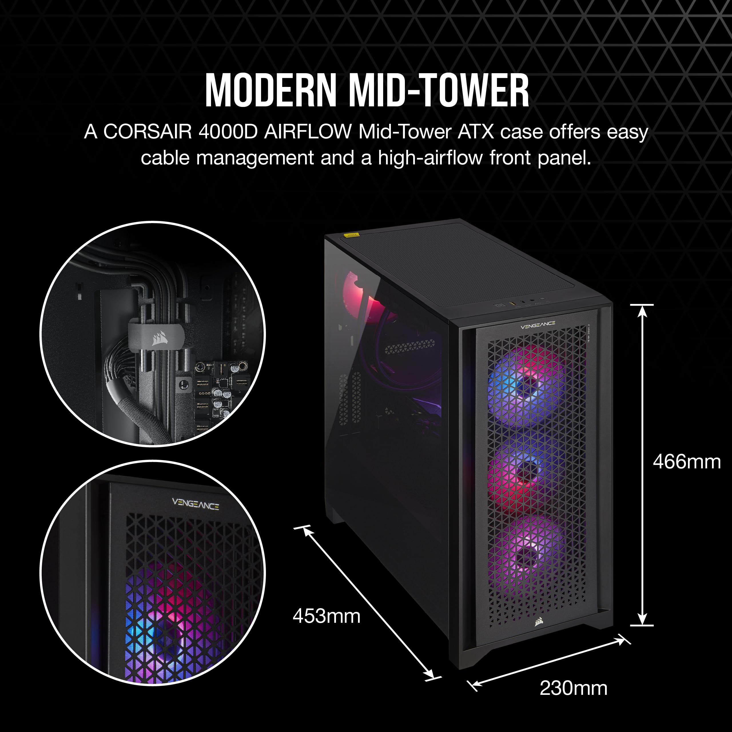 Corsair Vengeance i7400 Series Gaming PC - Liquid Cooled Intel® Core™ i7 13700K CPU - NVIDIA® GeForce RTX™ 4070 Graphics - 32GB Vengeance RGB DDR5 5600MHz Memory - 1TB M.2 NVMe SSD - Black