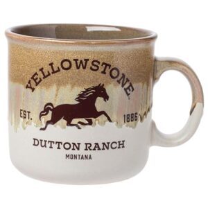silver buffalo yellowstone dutton ranch silo reactive glaze ceramic camper mug, 20 ounces