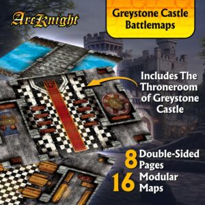 Arcknight The Graystone Castle Roleplaying Battlemaps; 16 Modular RPG Maps in 8 Double-Sided Pages, 1" Square Grid, Modular & Versatile Design for Tabletop Gaming - for D&D, Pathfinder and More