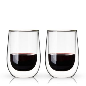 true insulated wine glasses - double walled stemless wine glass set - dishwasher safe borosilicate glass 10oz set of 2