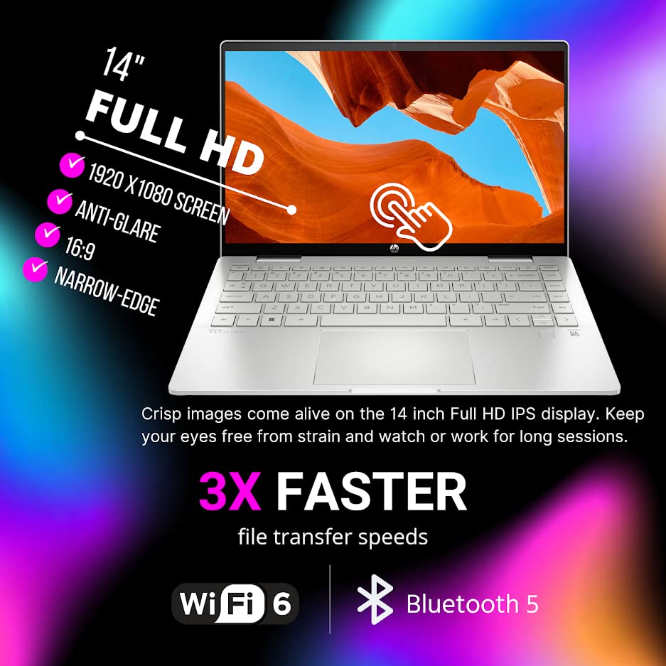 HP Pavilion x360 2 in 1 Laptop, 14 Full HD Touchscreen, Intel Core i5-1235U(Beat i7-1195G7), 8GB RAM - 1TB PCIe SSD, Stylus, Backlit Keyboard, Fingerprint, WiFi 6, Alexa, Windows 11 Home, Silver