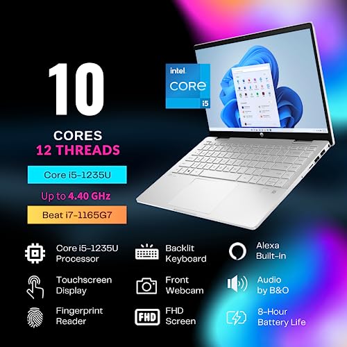 HP Pavilion x360 2 in 1 Laptop, 14 Full HD Touchscreen, Intel Core i5-1235U(Beat i7-1195G7), 8GB RAM - 1TB PCIe SSD, Stylus, Backlit Keyboard, Fingerprint, WiFi 6, Alexa, Windows 11 Home, Silver