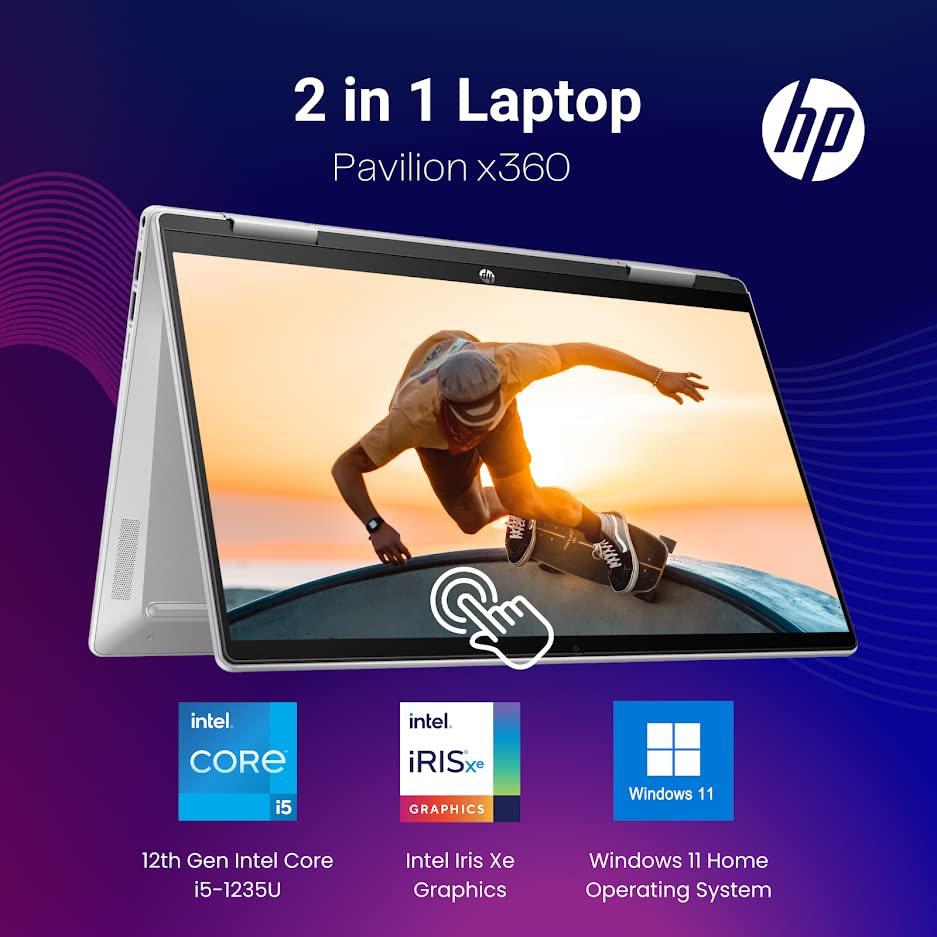 HP Pavilion x360 2 in 1 Laptop, 14 Full HD Touchscreen, Intel Core i5-1235U(Beat i7-1195G7), 8GB RAM - 1TB PCIe SSD, Stylus, Backlit Keyboard, Fingerprint, WiFi 6, Alexa, Windows 11 Home, Silver