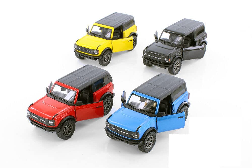 Compatiable with Kinsmart 2022 Ford Bronco Hardtop 1:34 Scale Diecast Model Car (Set of 4, red Black Blue and Yellow)