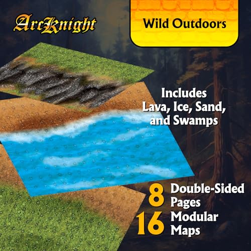 Arcknight The Wild Outdoors Roleplaying Battlemaps; 16 Modular RPG Maps in 8 Double-Sided Pages, 1" Square Grid, Modular & Versatile Design for Tabletop Gaming - for Dungeons & Dragons, Pathfinder