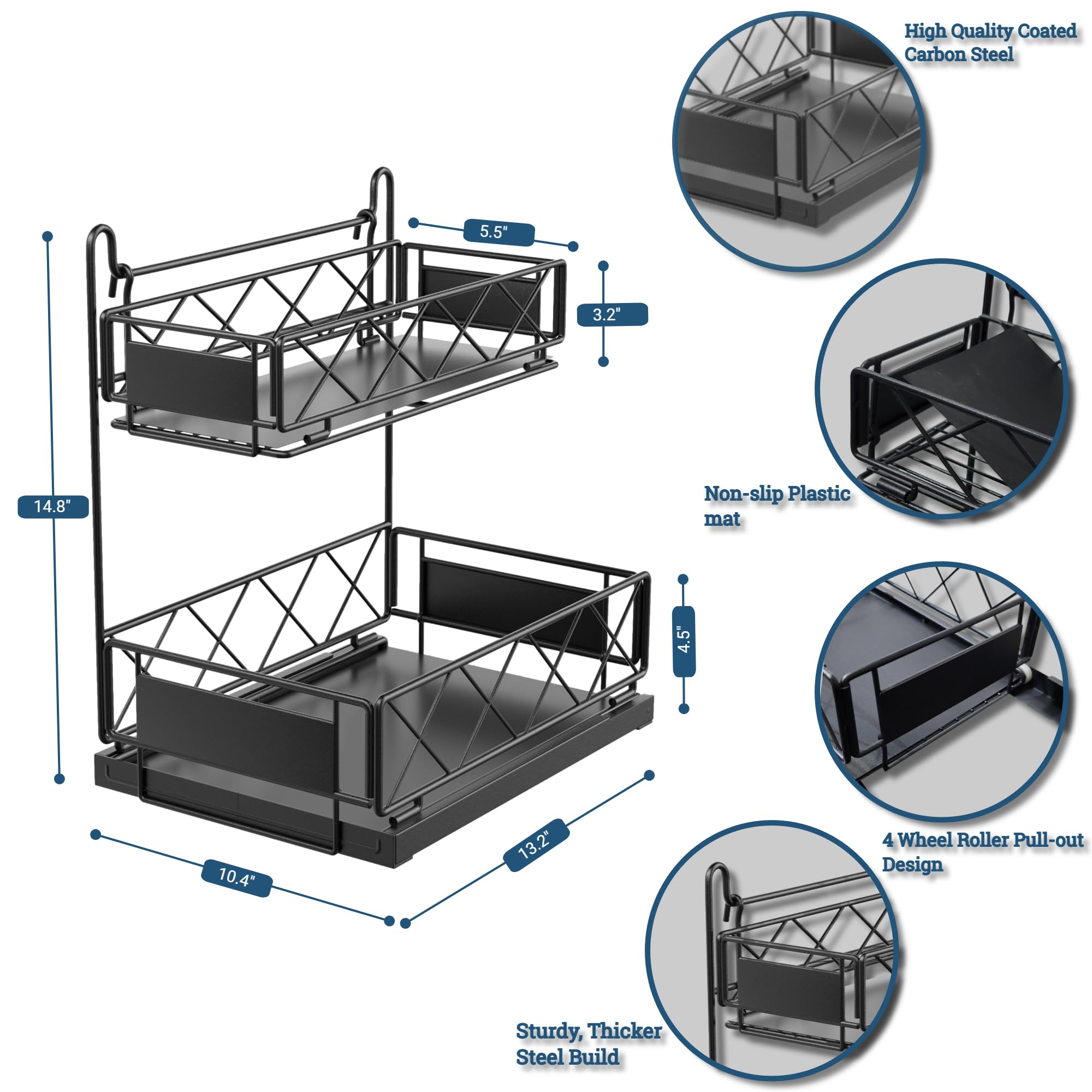 ked&buckle under sink organizers and storage, under kitchen bathroom sink organizer with pull out drawers, 2-tier under cabinet organizer and storage for Kitchen Bathroom and other living spaces.