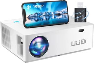 uuo bluetooth projector upgraded 1080p native projector, support 4k video 300" display zoom ±50° keystone,compatible with tv stick,ps4,x-box,laptop,iphone android for home theater(brushed silver)