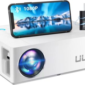 UUO Bluetooth Projector Upgraded 1080P Native Projector, Support 4K Video 300" Display Zoom ±50° Keystone,Compatible with TV Stick,PS4,X-Box,Laptop,iPhone Android for Home Theater(Brushed Silver)