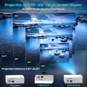 UUO Bluetooth Projector Upgraded 1080P Native Projector, Support 4K Video 300" Display Zoom ±50° Keystone,Compatible with TV Stick,PS4,X-Box,Laptop,iPhone Android for Home Theater(Brushed Silver)