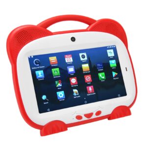 7 kids tablet, toddler tablet smart touch tablet support bluetooth wifi, 4gb 32gb dual camera quad core android 10.0 tablet with three card slot, 5500mah battery (red)