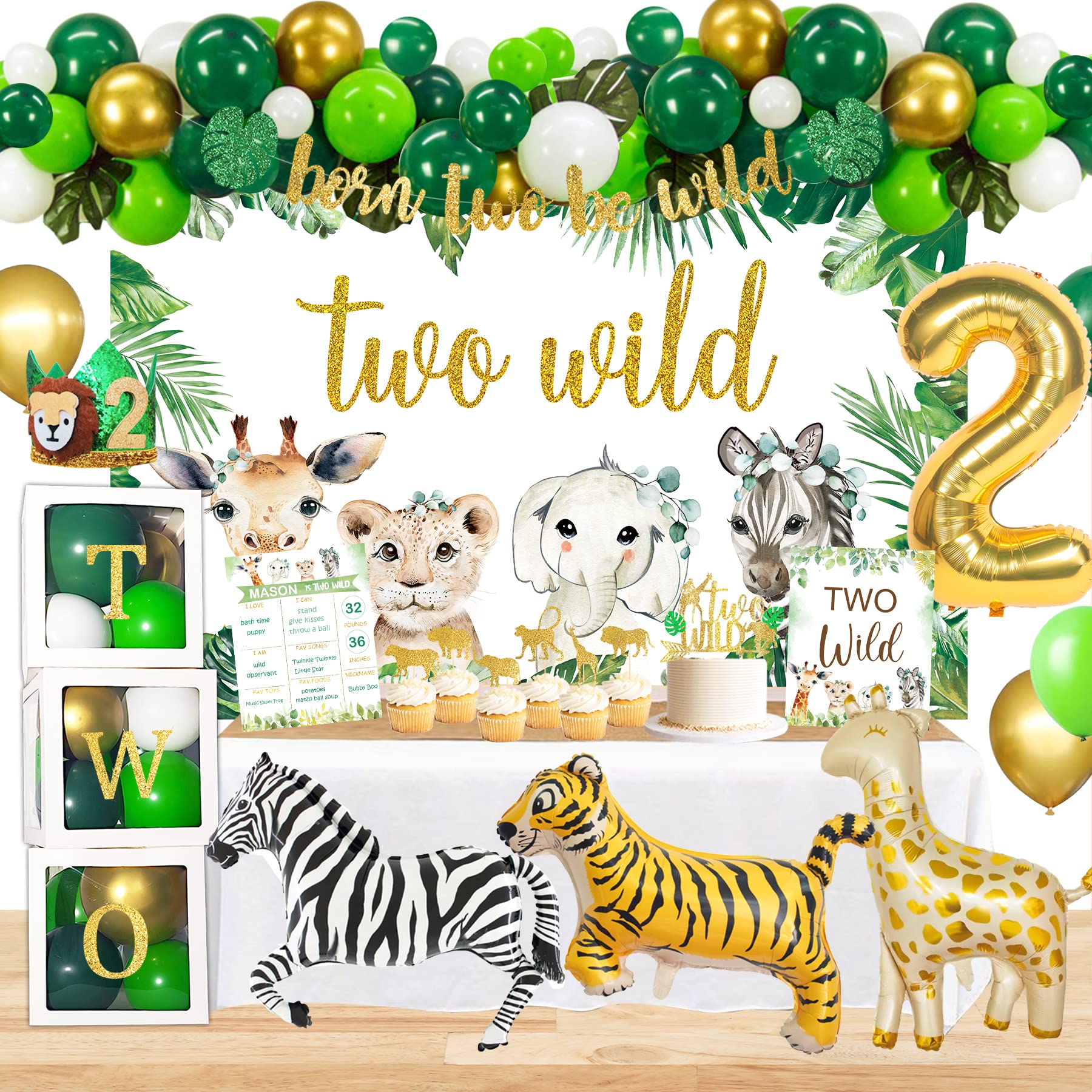 YSHMFEUX Two Wild Birthday Decorations Party Supplies, Jungle Theme 2nd Birthday Party Supplies, Jungle Safari Animal 2nd Birthday Decorations, Second Birthday Decorations for 2 Years Old Birthday