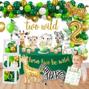 YSHMFEUX Two Wild Birthday Decorations Party Supplies, Jungle Theme 2nd Birthday Party Supplies, Jungle Safari Animal 2nd Birthday Decorations, Second Birthday Decorations for 2 Years Old Birthday