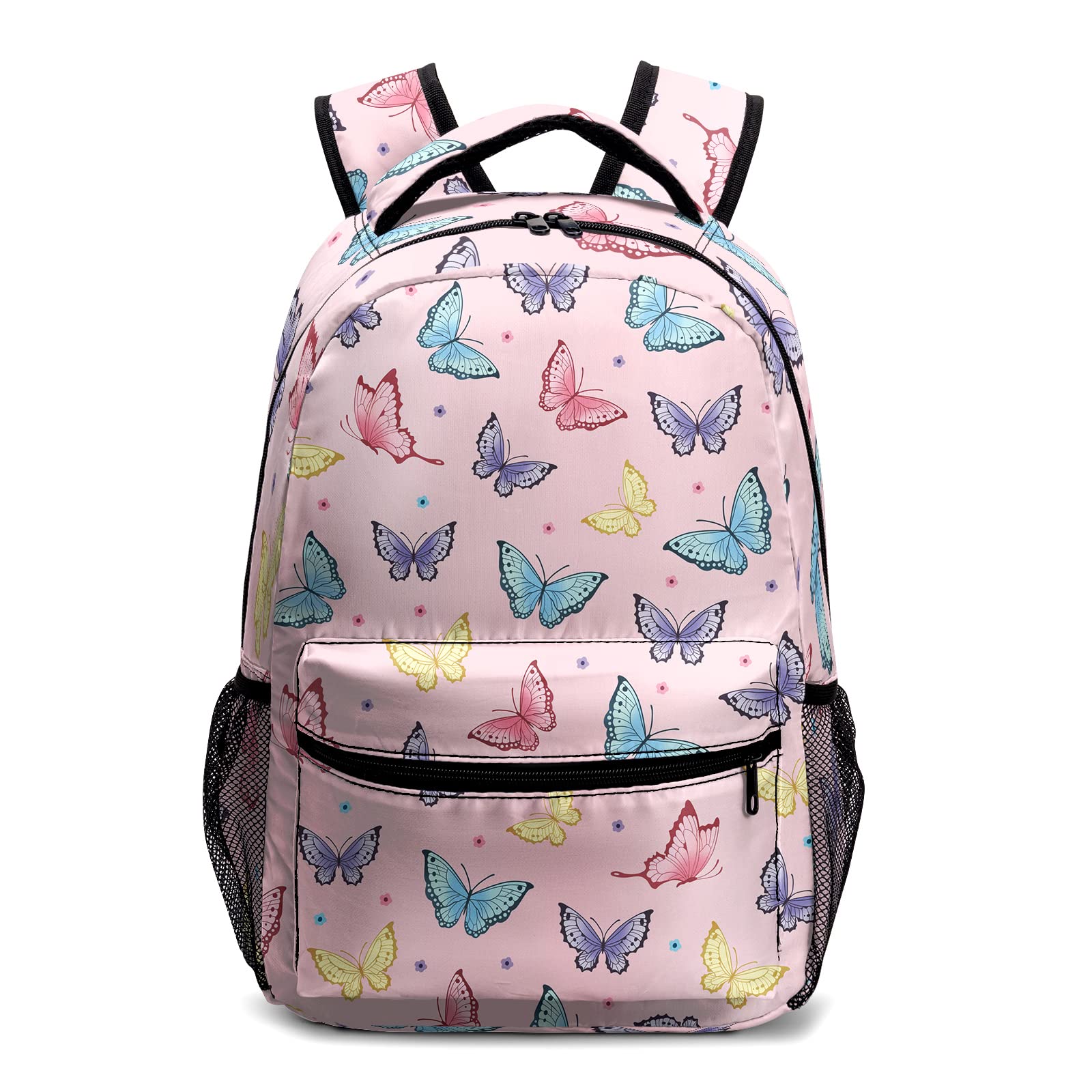 Dacawin Pink Butterfly Backpack for Girls Lightweight Fashion School Bookbag Casual Daypack Backpacks for Teens Kids Toddler