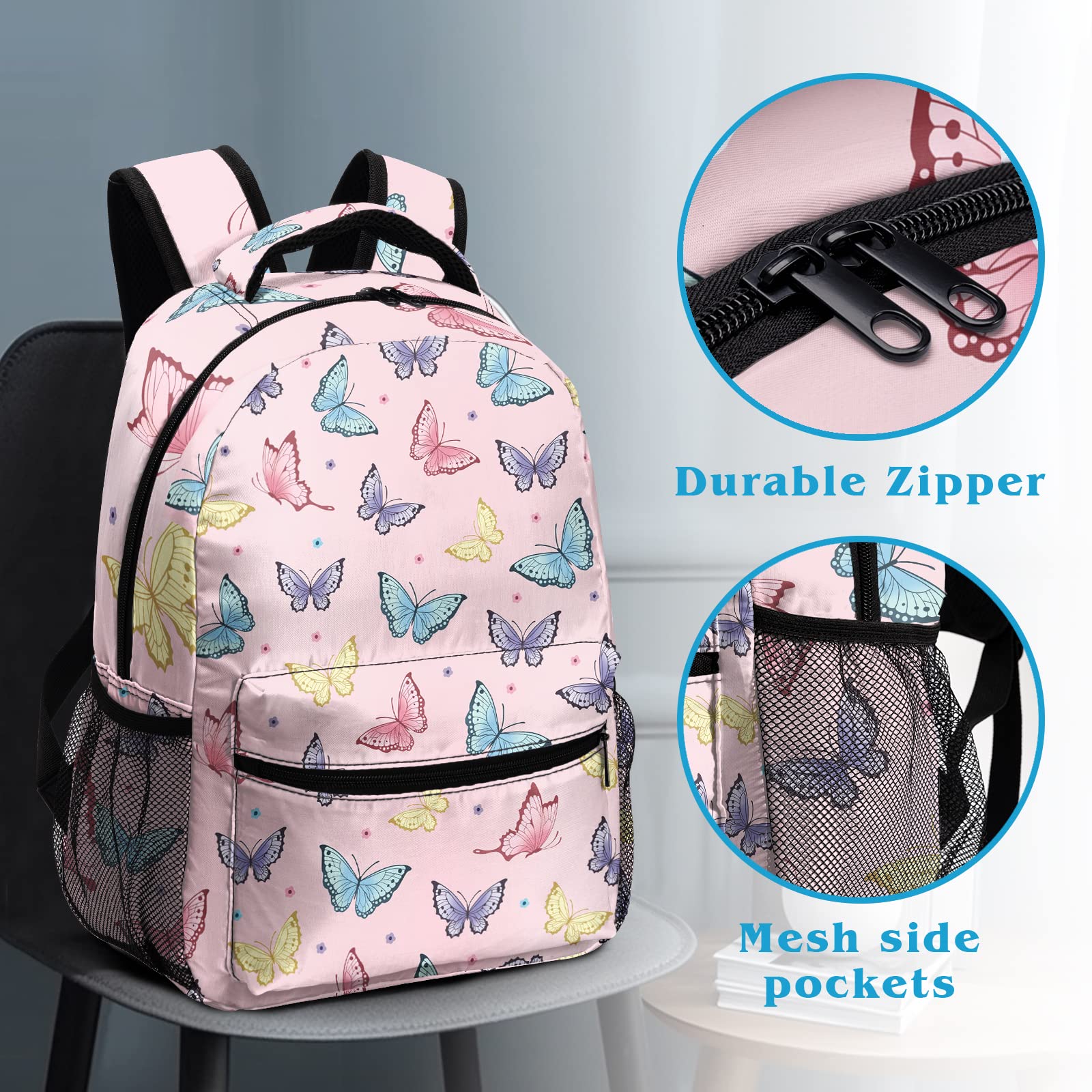 Dacawin Pink Butterfly Backpack for Girls Lightweight Fashion School Bookbag Casual Daypack Backpacks for Teens Kids Toddler