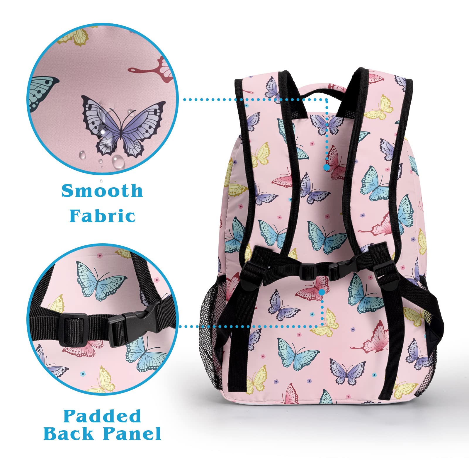 Dacawin Pink Butterfly Backpack for Girls Lightweight Fashion School Bookbag Casual Daypack Backpacks for Teens Kids Toddler