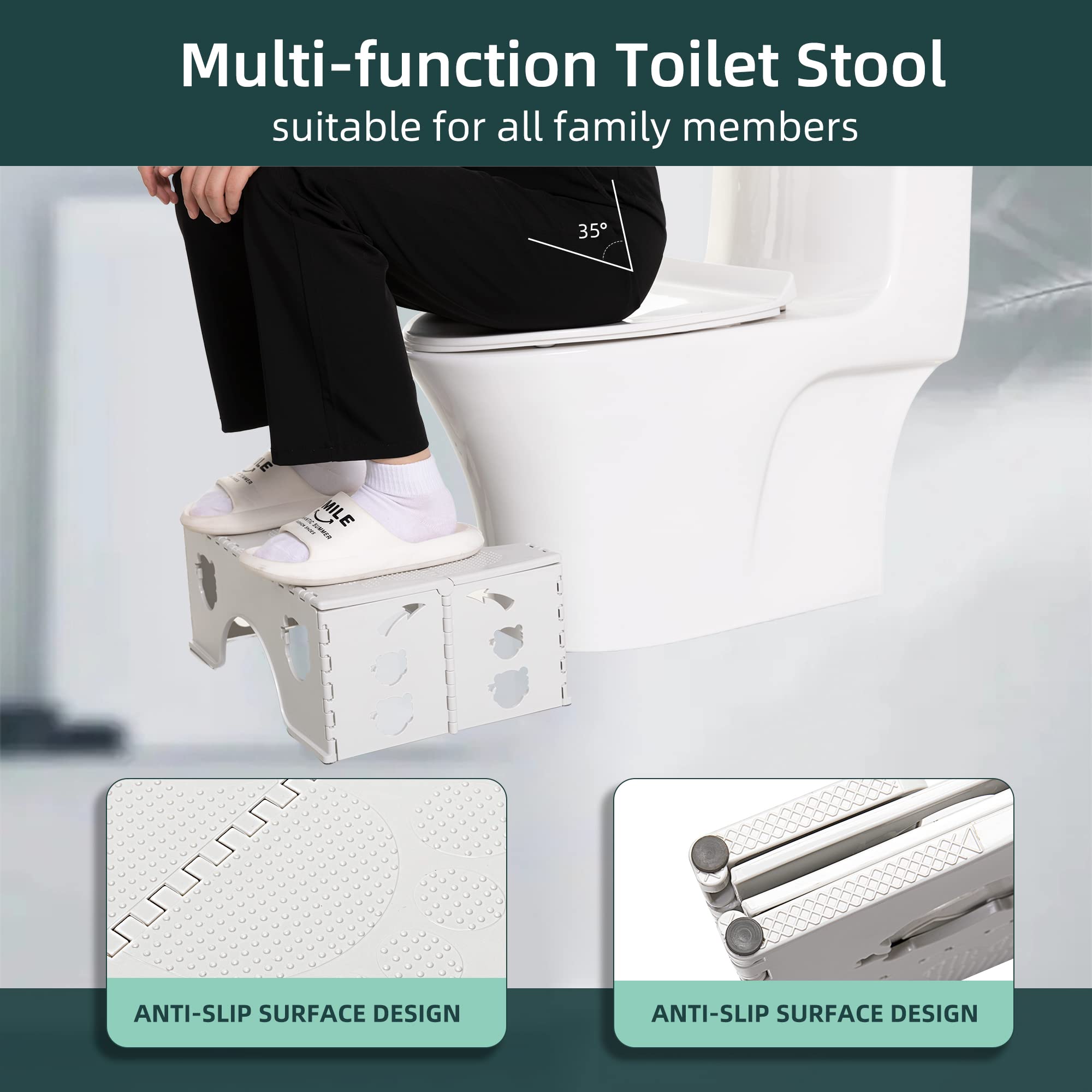 Foldable Toilet Stool, 7inches Healthy Bathroom Squatting Posture Poop Stool with Anti-Slip Feet, A Good Helper to Effective Relief of Constipation, Easy to Storage Toilet Squat Stool.