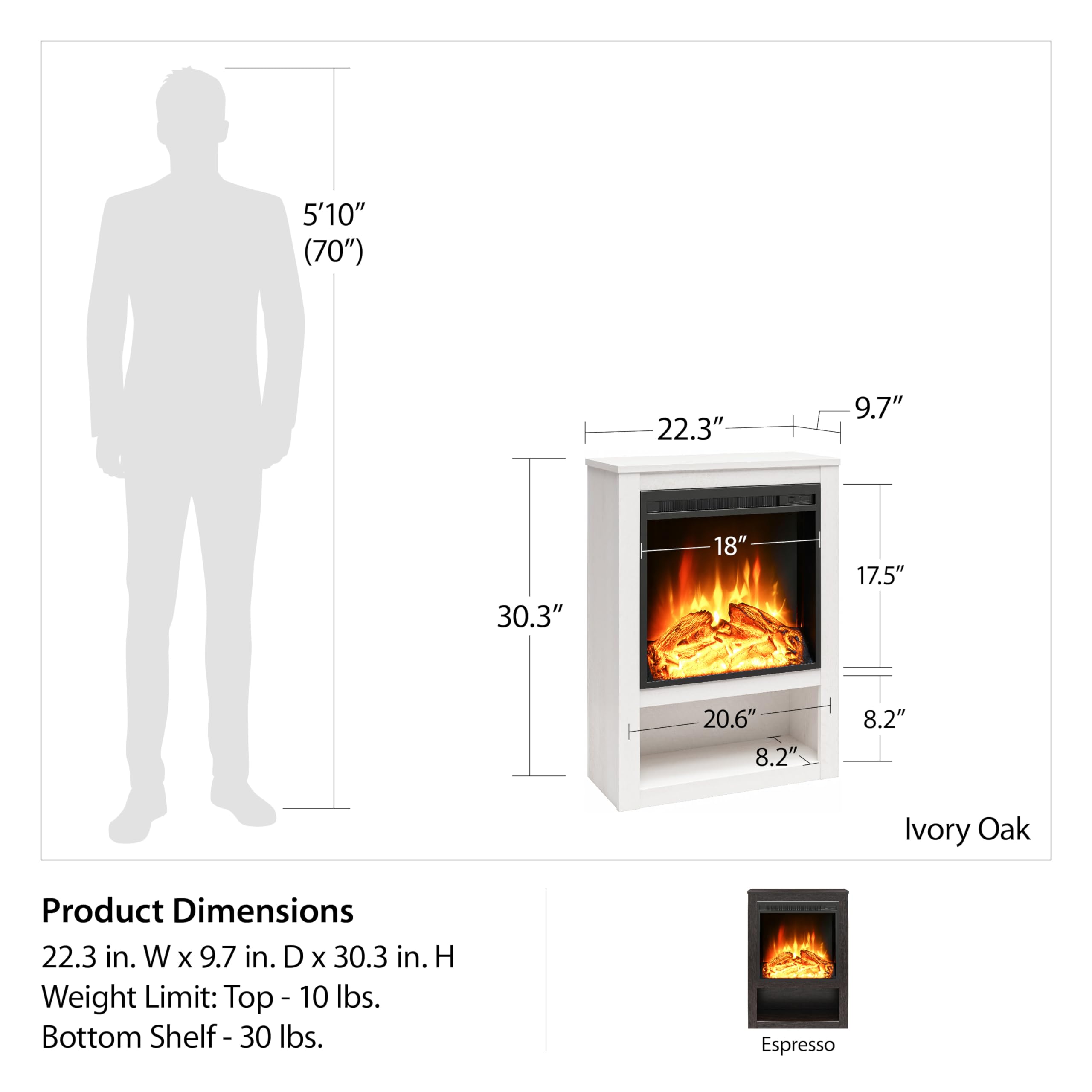 Ameriwood Home Clermont Electric Fireplace Mantel, Ivory Oak