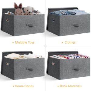 Bellzacasa Extra Large Collapsible Storage Bins with Lids, 3 Pack Linen Fabric Foldable Storage Bin Cube with 4 Handles, Storage Baskets Box for Home, Office, Closet, Gray, 22.8x15.7x11.8”