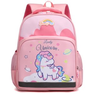 LESNIC Pink Kids Backpack Unicorn for Boys & Girls, Buckles in the Chest, CPC Certified, 12 inch Lightweight Breathable Cute Small Rucksack for Preschool or Kindergarten