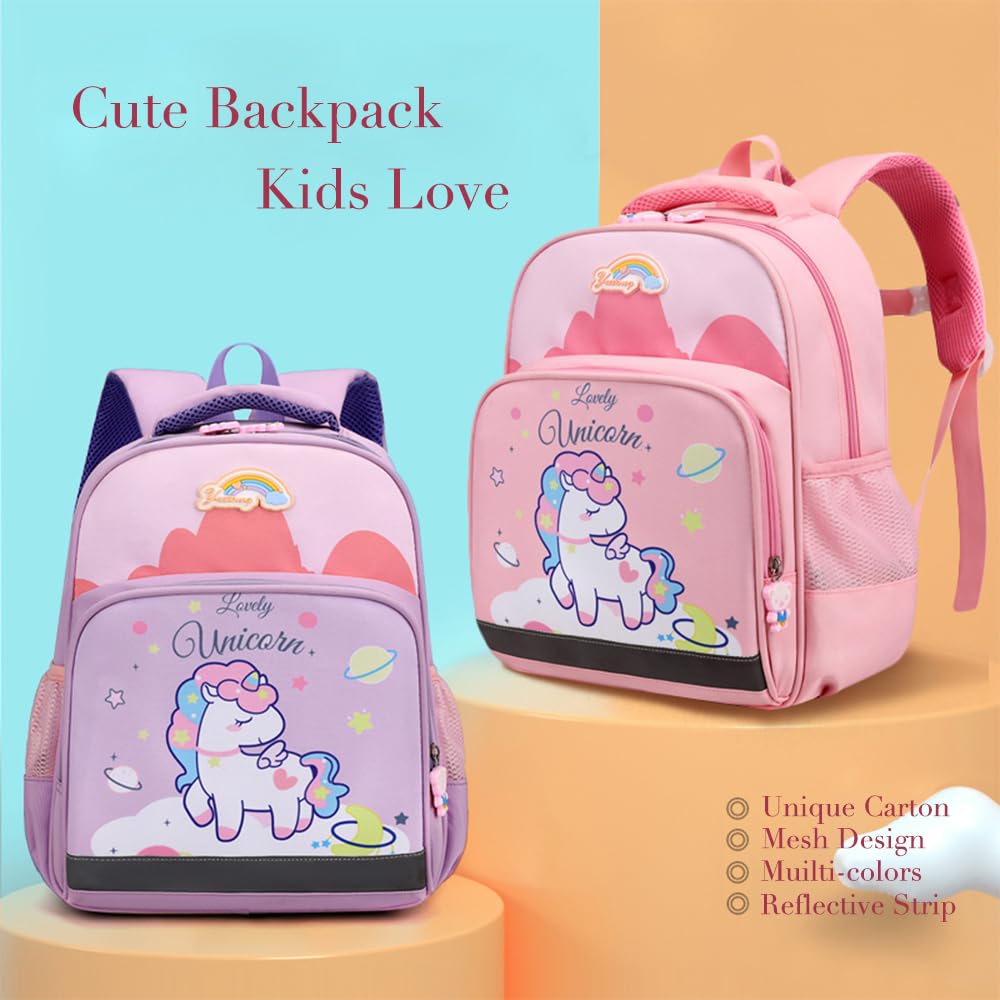 LESNIC Pink Kids Backpack Unicorn for Boys & Girls, Buckles in the Chest, CPC Certified, 12 inch Lightweight Breathable Cute Small Rucksack for Preschool or Kindergarten