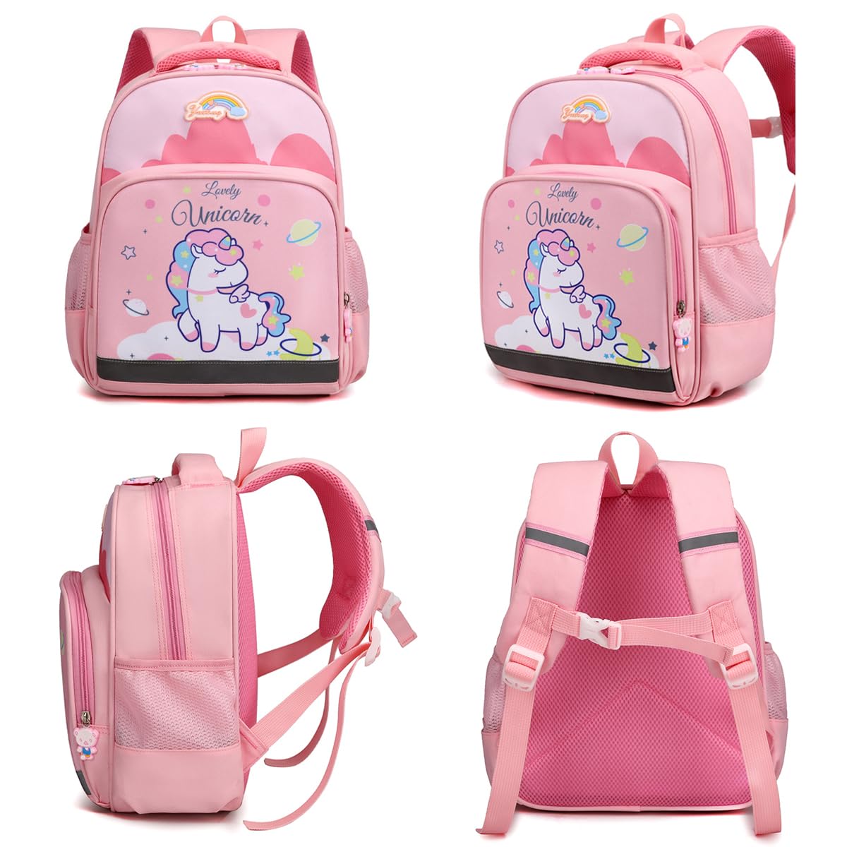 LESNIC Pink Kids Backpack Unicorn for Boys & Girls, Buckles in the Chest, CPC Certified, 12 inch Lightweight Breathable Cute Small Rucksack for Preschool or Kindergarten