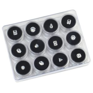 luzen 12pcs small loose diamond gemstone display box empty round jewelry show box clear top lids sponge filled box case container holder with plastic storage box, black