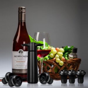 Wine Saver Pump, Wine Stoppers Vacuum Sealers with 6 Vacuum Stoppers, Silicone Wine Saver Bottle Stoppers Set, Wine Preserver for Reusable Bottle Sealer Keeps Wine Fresh(Wine Pump + 6 stoppers)