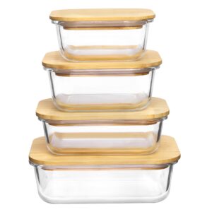 vtopmart glass food storage containers with bamboo lids, 4 pack meal prep glass containers bento lunch box, safe for microwave, oven, freezer and dishwasher, bpa free