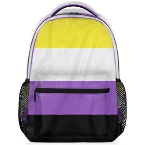 lakefvgk Non-Binary Pride Flag Backpack Travel Laptop Backpack Adjustable Shoulder Straps Waterproof School Bag Bookbag