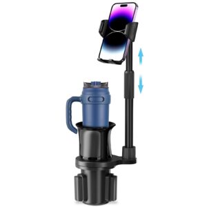 uncaddn 2 in 1 cup phone holder for car, stretchable long neck, compatible with iphone 14 pro max, galaxy s10 plus, and more