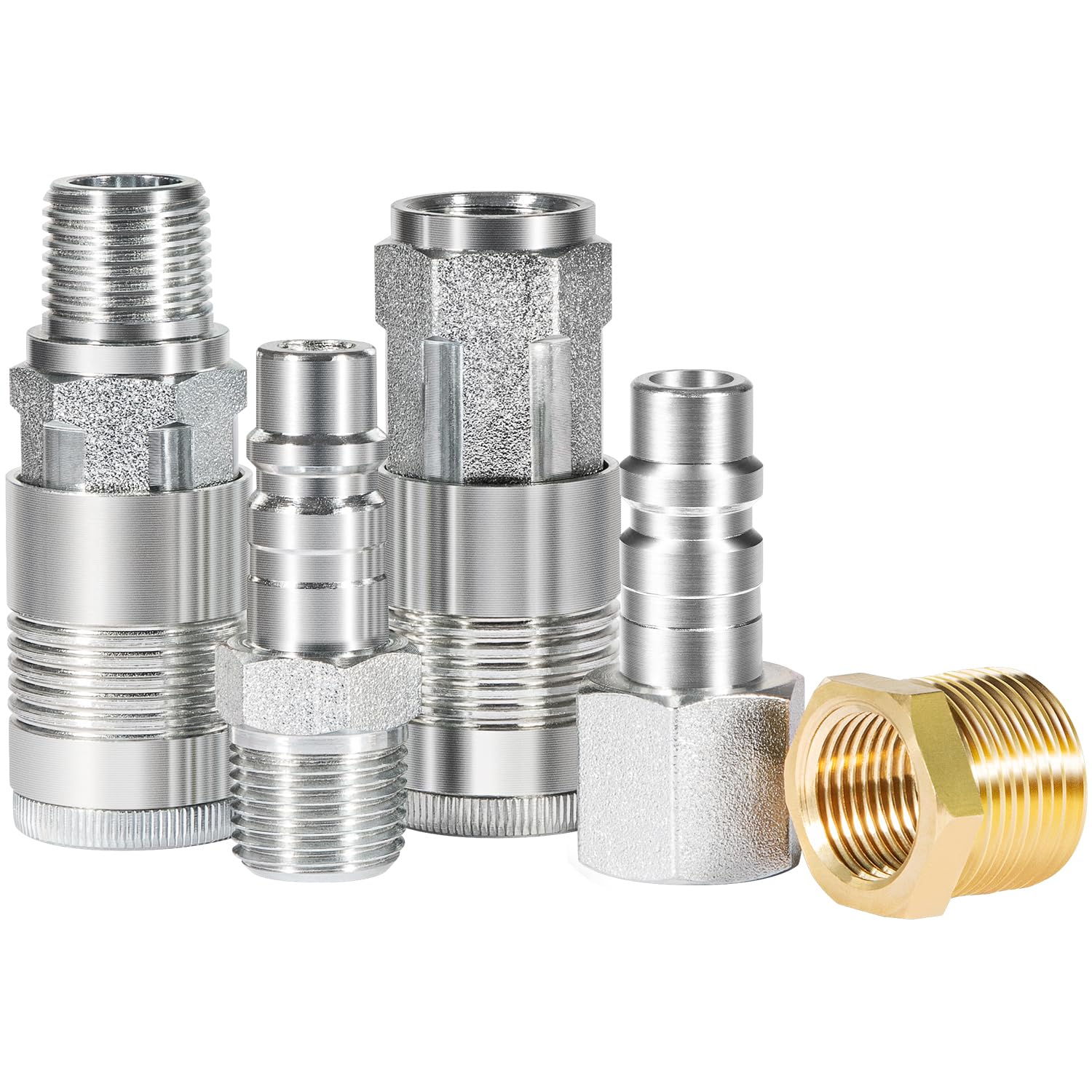 1/2" NPT G Style Air Coupler Plug and Air hose Fittings Reducer Bushing Kit S-224 For require more than 60 SCFM (5pcs)