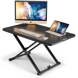 kidinix standing desk converter 30" ultra-thin height adjustable stand up desk gas spring riser sit to stand in seconds computer desk for home and office