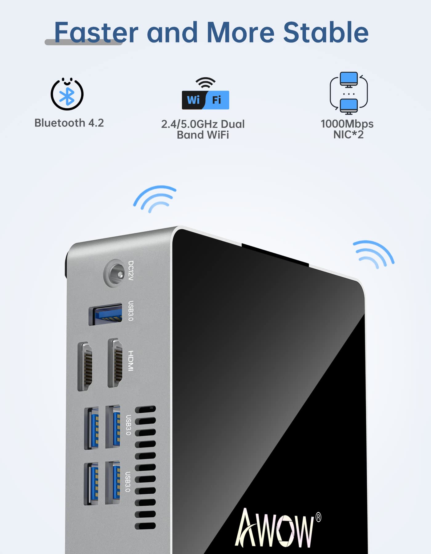 AWOW Mini PC Desktop Computer Intel Celeron J3455 6GB DDR4 128GB SSD/Burst Frequency 2.2 GHz/Dual LAN/ 2.4G+5G Dual Band WiFi/4K /Bluetooth/HDMI/5 USB3.0 Ports Micro PC