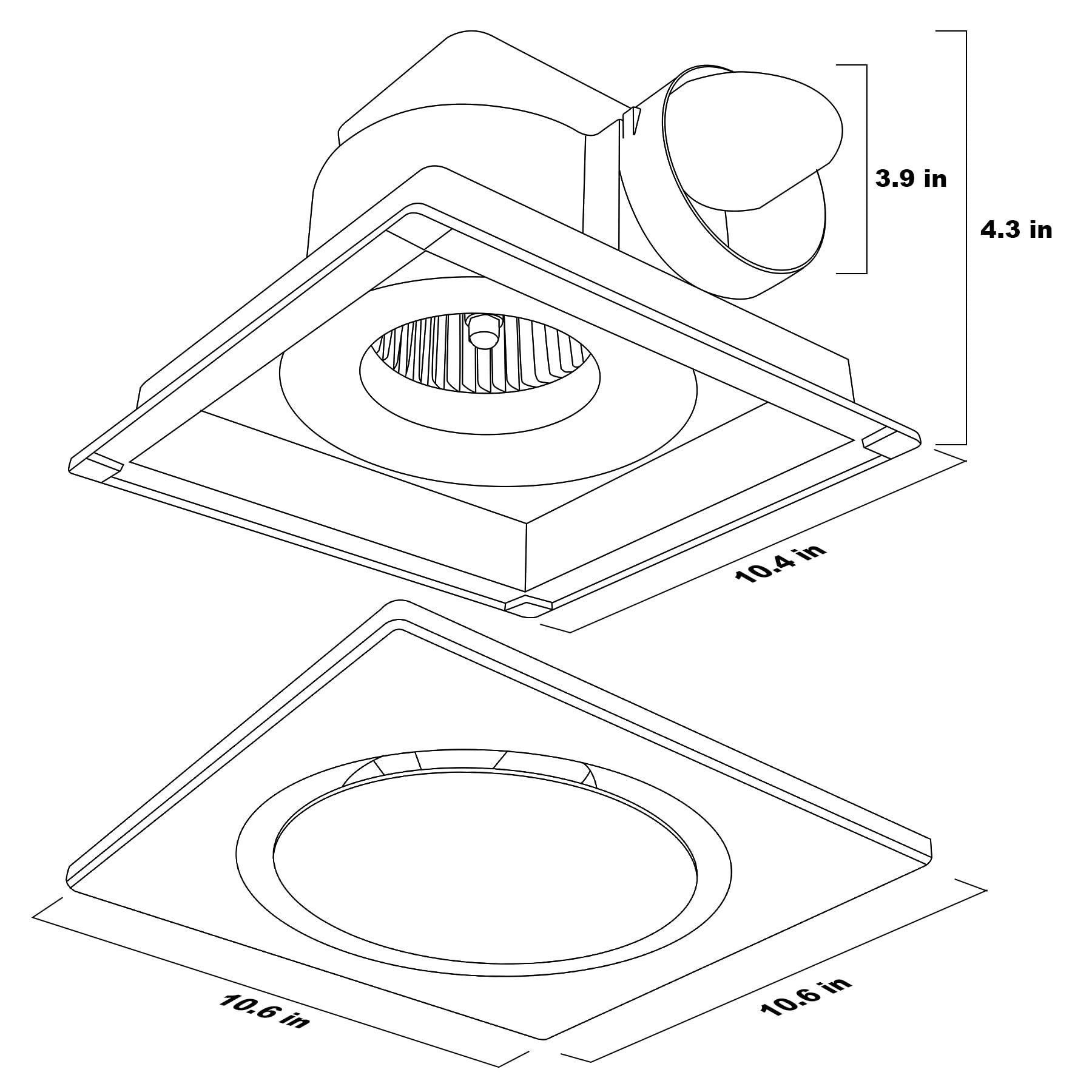 POWERENG Bathroom Fan Ultra-Quiet Bathroom Ventilation, Exhaust Fan,123CFM 0.7 Sones 40W,4 Inch Duct Collar,White,9 Inch Opening size,Easy to Install & Replace