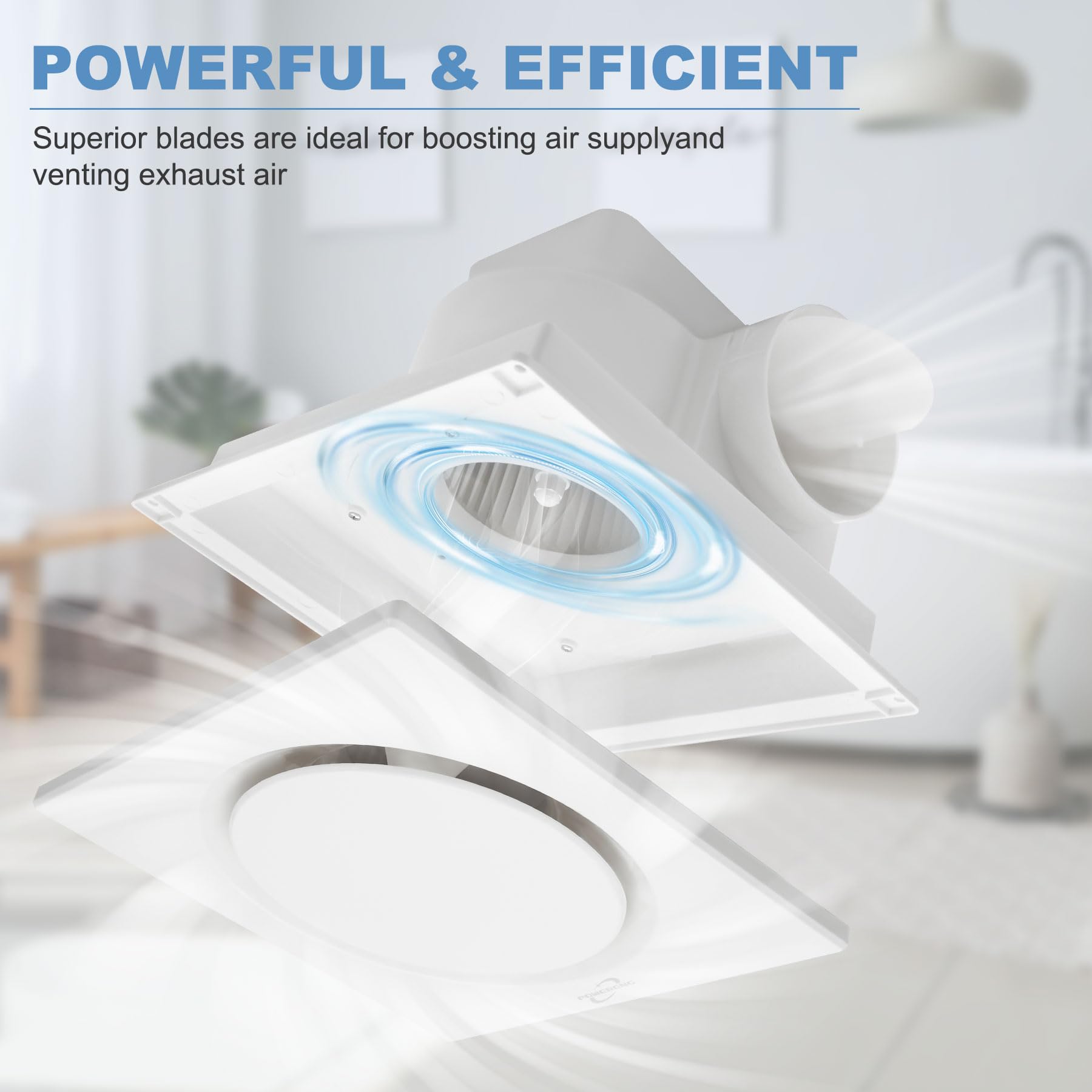 POWERENG Bathroom Fan Ultra-Quiet Bathroom Ventilation, Exhaust Fan,123CFM 0.7 Sones 40W,4 Inch Duct Collar,White,9 Inch Opening size,Easy to Install & Replace