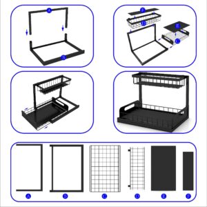 waoory Under Sink Organizer,2 Tier Pull Out L-Shape Cabinet Organizer Sink Shelf Cabinet Storage Shelves Multi-Purpose Sink Organizer for Bathroom Kitchen Drawer,Sturdy Metal,Black