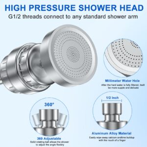 Filtered Shower Head, 20 Stage Shower Head Dual Filter for Hard Water, High Pressure Shower Head with Filters for Remove Chlorine and Harmful Substances (Silver)