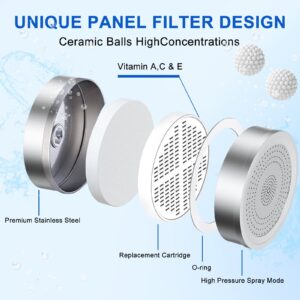 Filtered Shower Head, 20 Stage Shower Head Dual Filter for Hard Water, High Pressure Shower Head with Filters for Remove Chlorine and Harmful Substances (Silver)