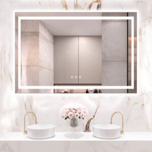 LUSPAZ Led Bathroom Mirror for Wall 72x48 Inch with Front and Backlit Lights, Double LED Vanity Mirror with Lights, Anti-Fog, Shatter-Proof, Memory, Stepless Dimmable Wall Mirrors